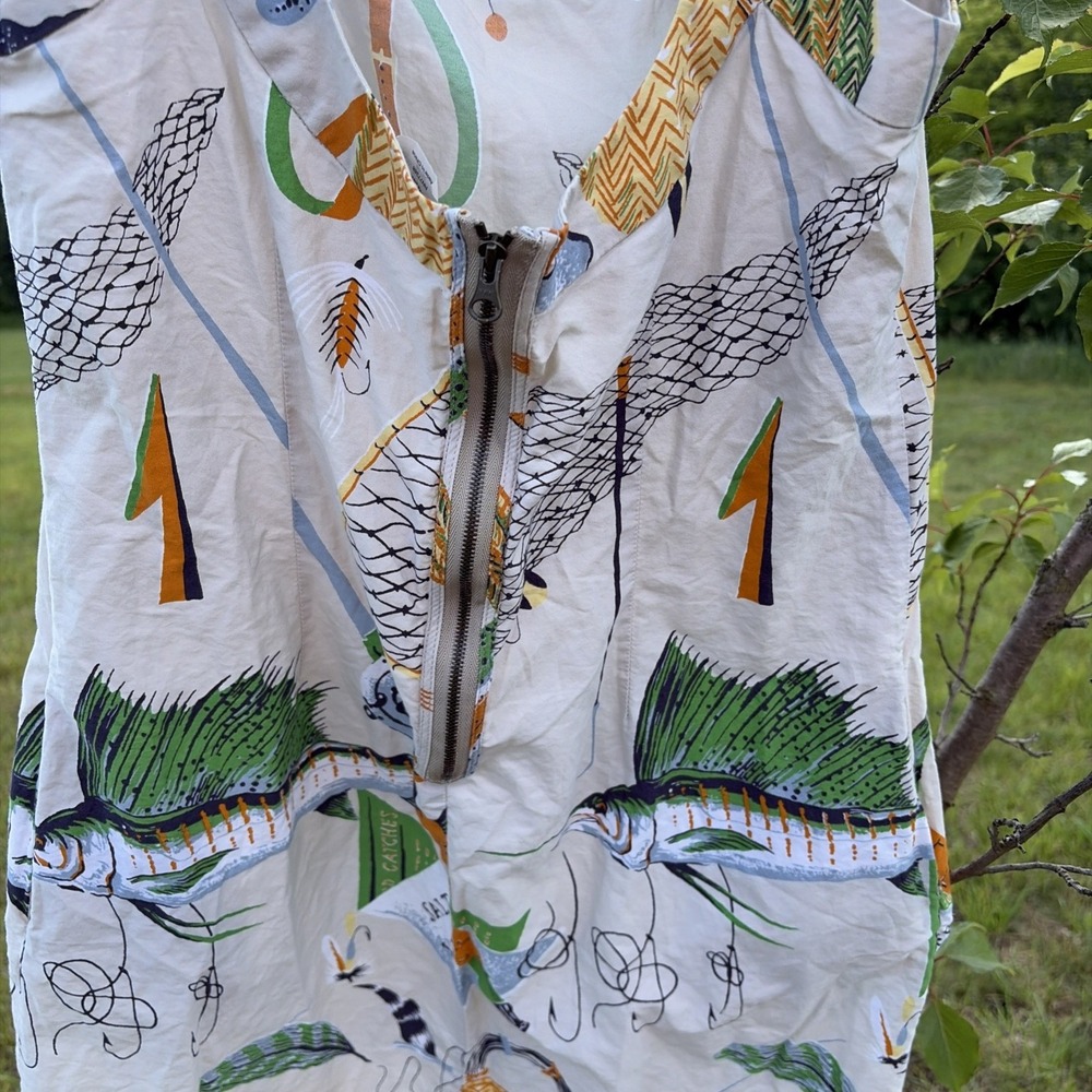 J.CREW Fishing Print Dress Size 4 Cotton Sundress Salt Water Fish Marlin Trout - Picture 8 of 16